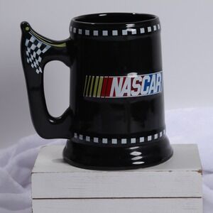 NASCAR Sherwood Brands Black Ceramic Beer Stein Mug Checkered Flag 2004 Vintage